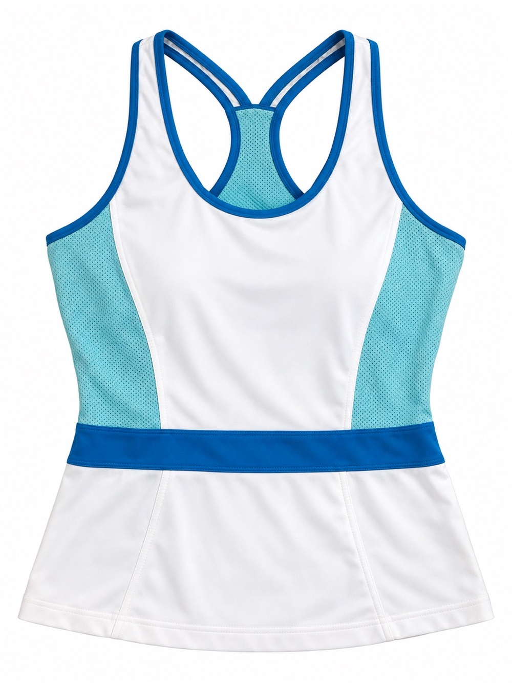 Women’s Workout Tank Top Built In Bra Racerback Mesh White Blue Size M